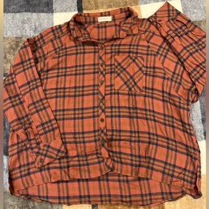 Oversized Orange and Navy Plaid Flannel